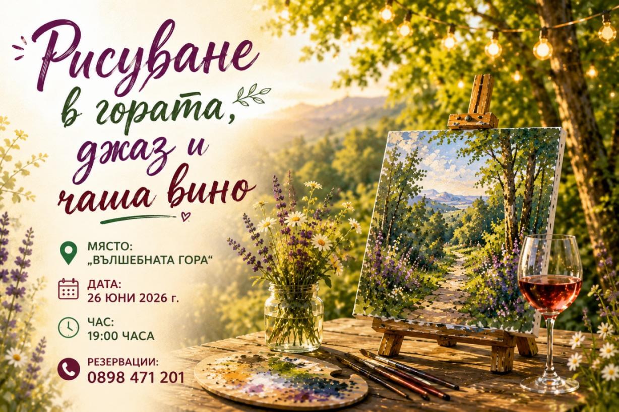 Афиш на „Рисуване в гората, джаз и чаша вино“
