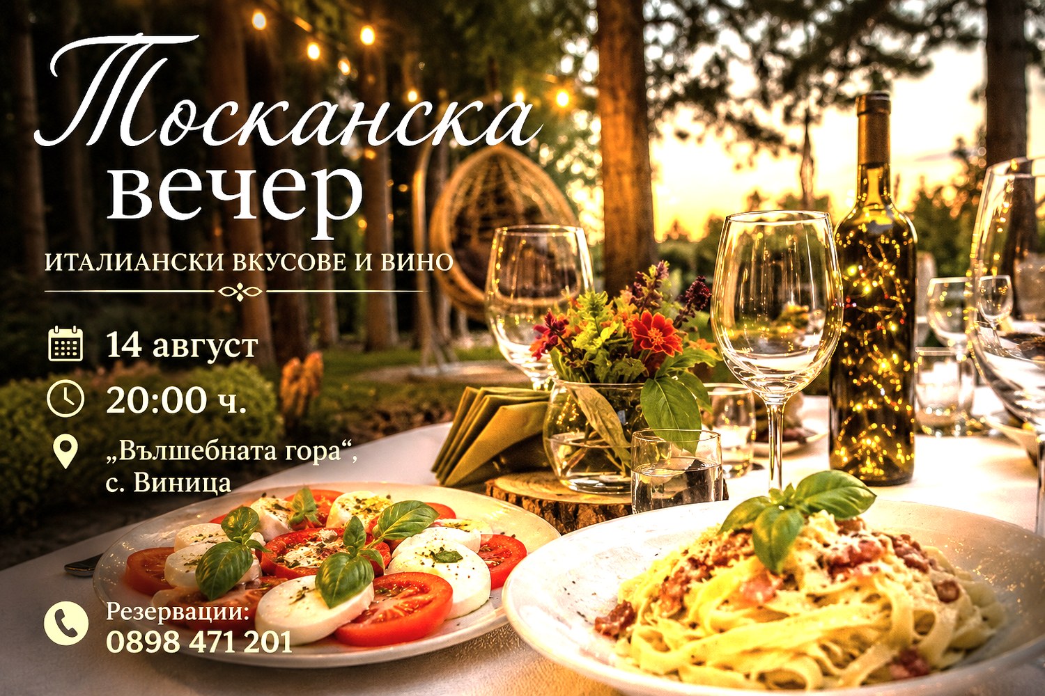Тосканска вечер – италиански вкусове, вино и кулинарни традиции във „Вълшебната гора“